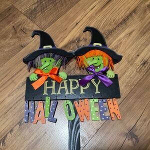 Happy Halloween cute witches wooden yard sign